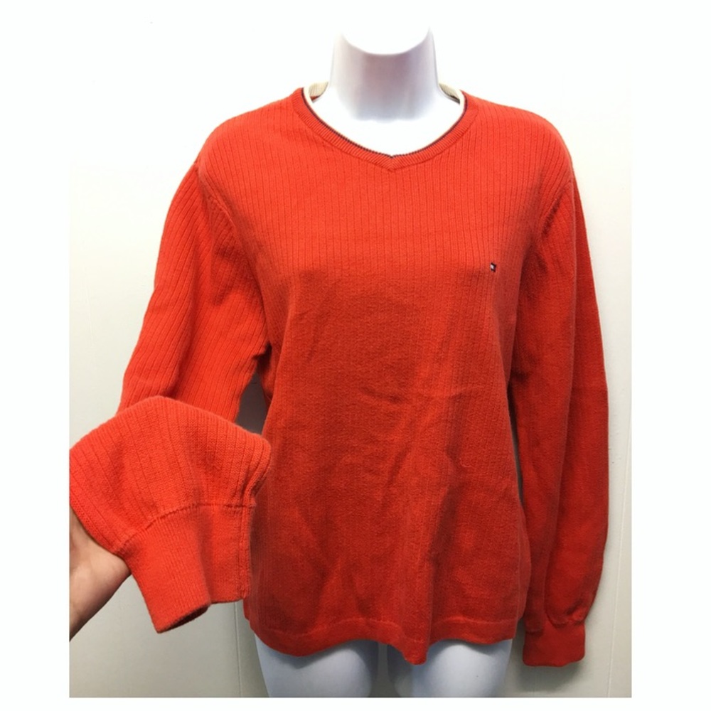 Tommy Hilfiger | Ribbed Orange Crew Neck Sweatshirt •